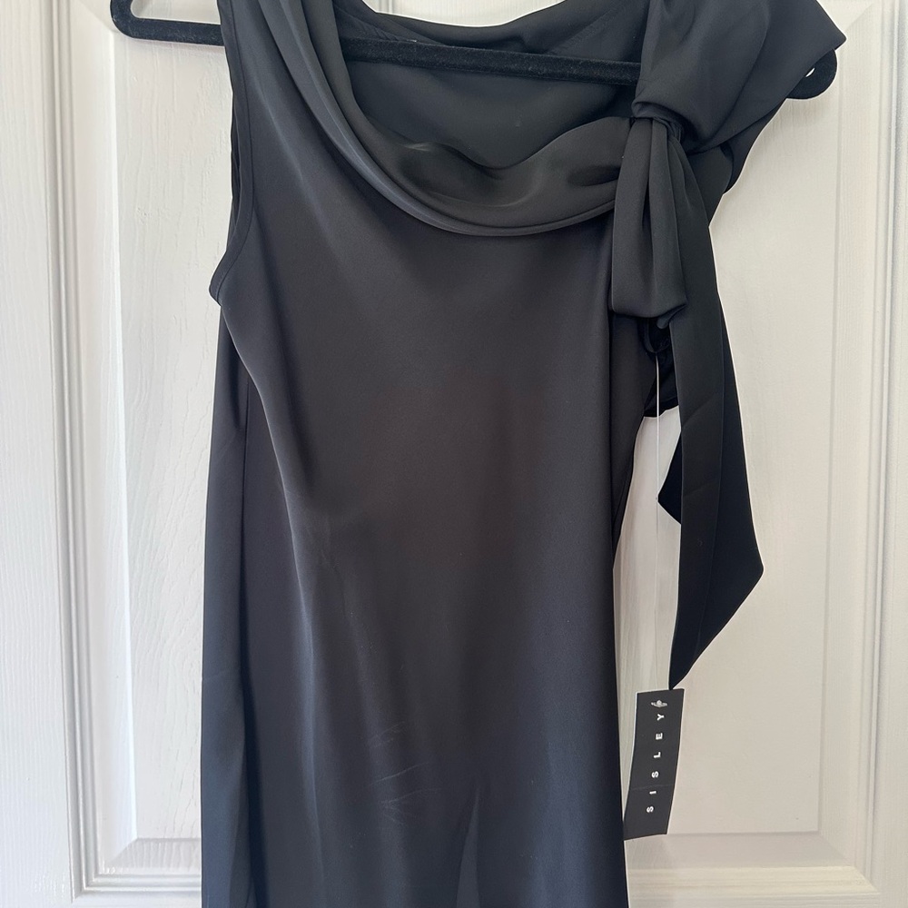 Black Sleeveless Cowl Neck Top with Bow Detail